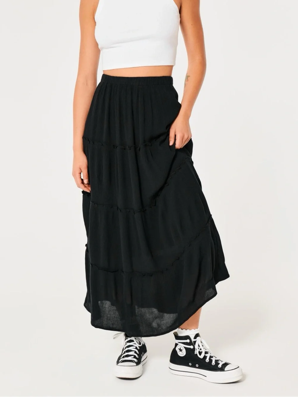 HOLLISTER Black Tiered Maxi Skirt Whimsical Y2k 2000s Western Boho - Picture 1 of 6